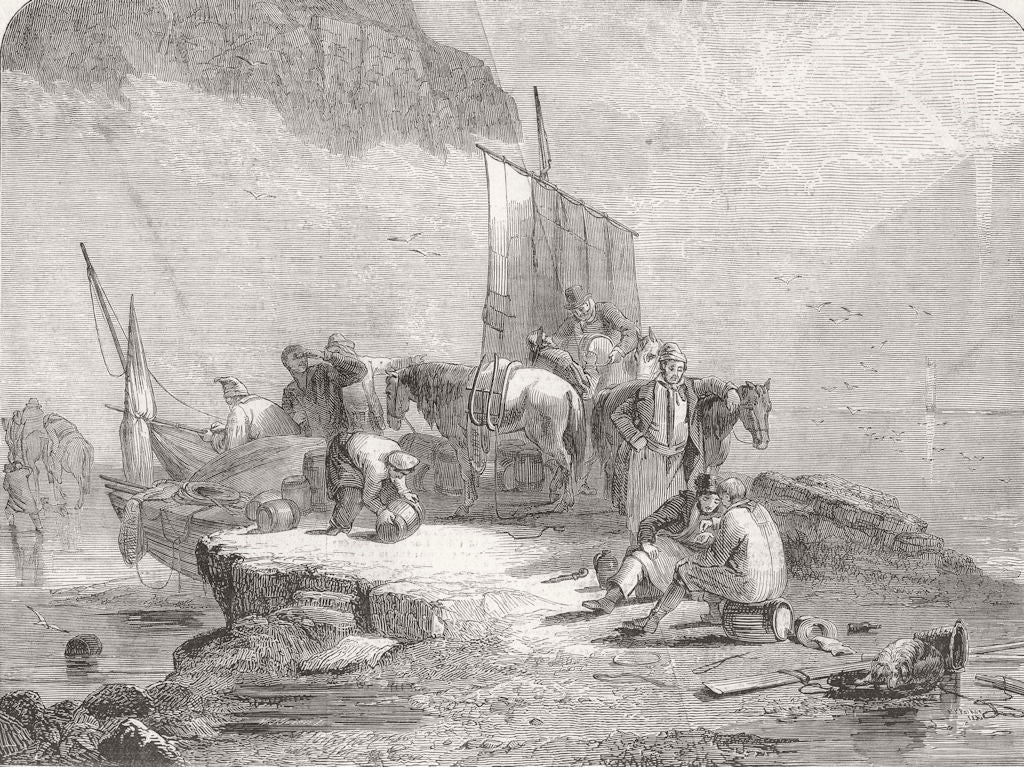ROGUES. Smugglers landing Cargo 1850 old antique vintage print picture